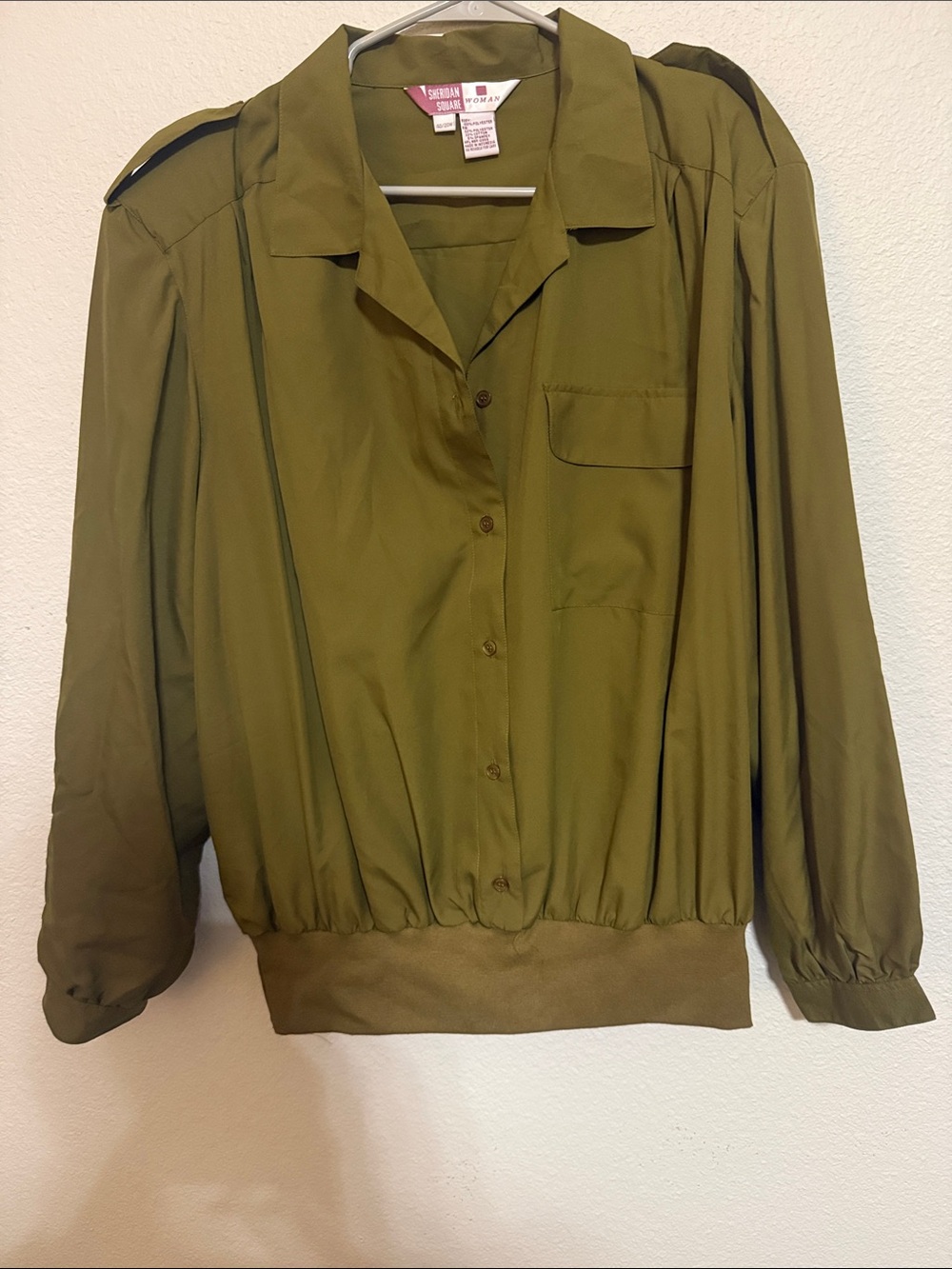 Olive Green Button-Up Blouson Top